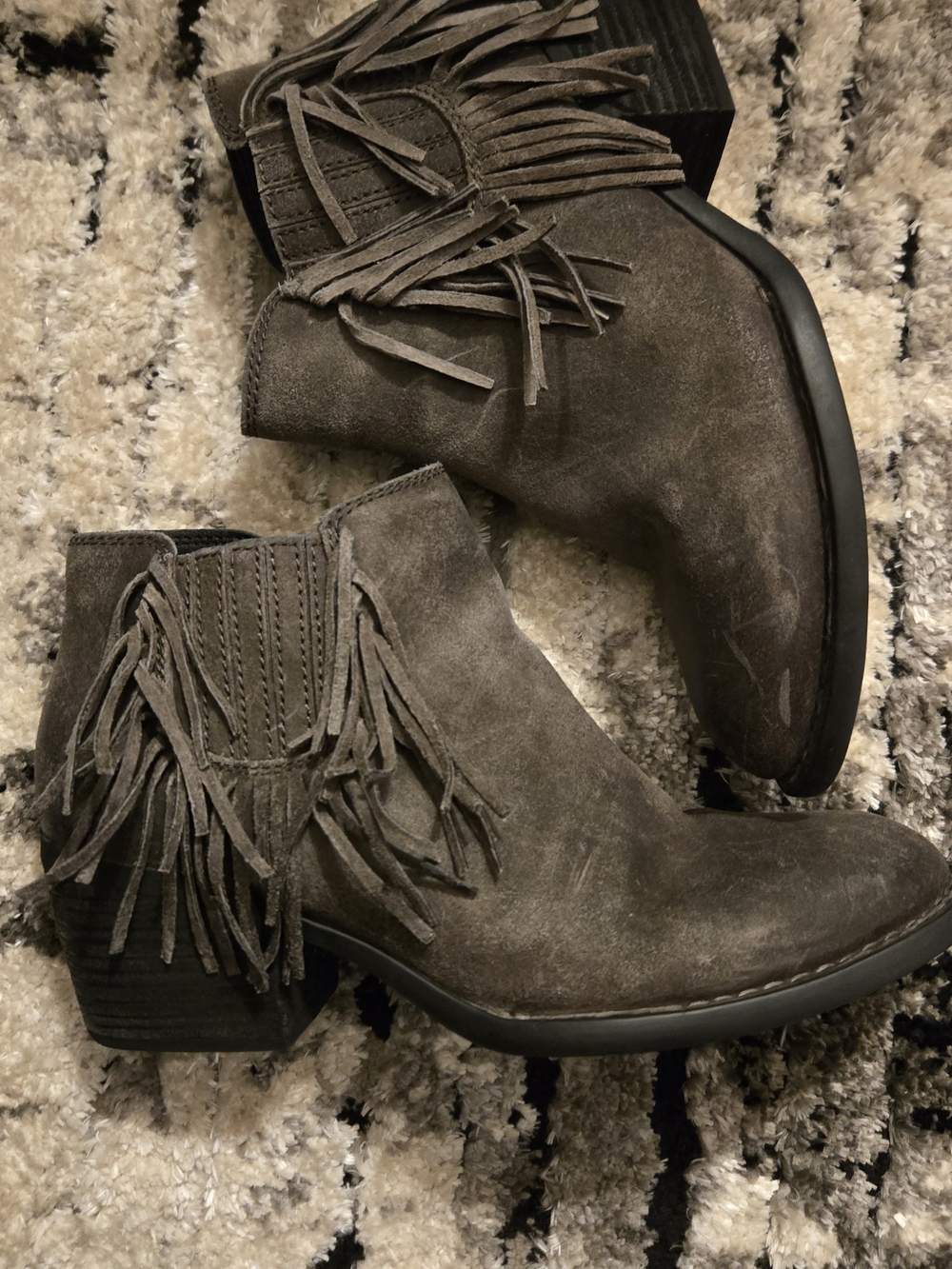 Fringe Ankle Booties in Taupe